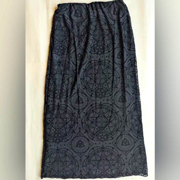 BlackMilk Y2K Black Sheer Velvet Burnout Witchy Whimsigoth Tube Maxi Skirt Sz L - Picture 1 of 4